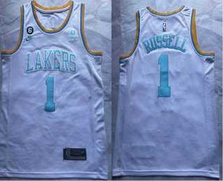 Mens Los Angeles Lakers #1 DAngelo Russell 2023 White Classic Edition With 6 Patch Stitched Basketball Jersey